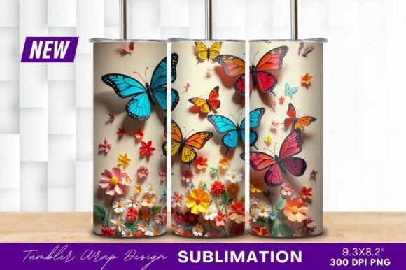 Download Colorful Butterflies and FlowersTumbler - Premium Resources