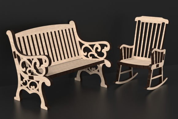 Download Laser Cut Bench &amp; Rocking Chair Svg File - Chair Collection