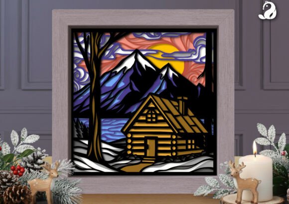 Download Winter Log Cabin 3D Layered Papercut - Premium Resources