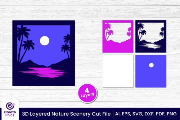 Download 3D Mountain Coastline Scene Shadow Box Cut File - Premium Resources