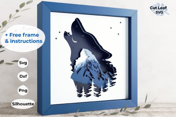 Download 3D Wolf &amp; Mountain Shadow Box, Nature - Premium Resources