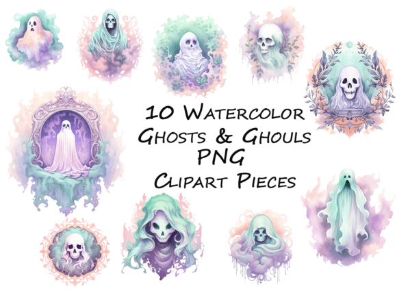 Download Watercolor Spooky Pastel Ghosts &amp; Ghouls - Premium Resources