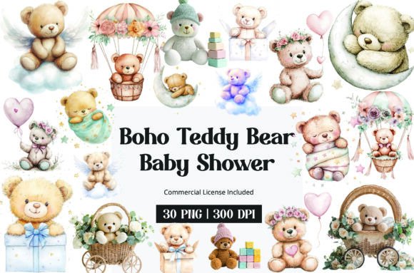 Download Boho Teddy Bear Baby Shower Clipart - Baby shower Collection