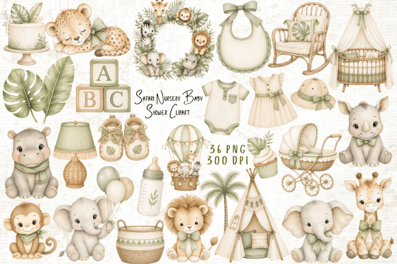 Download Safari Nursery Baby Shower Clipart PNG - Baby shower Collection